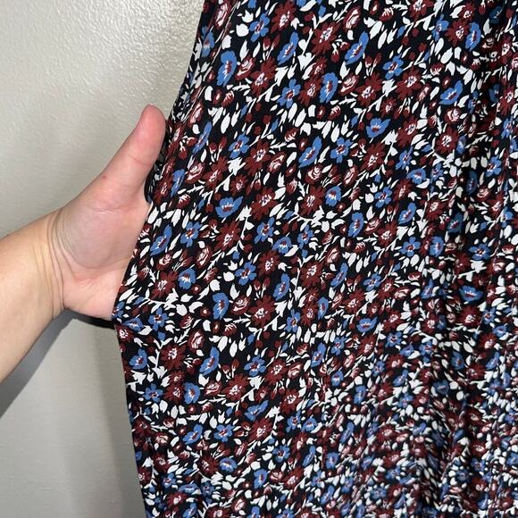 Zara Long Sleeve Floral Midi Dress Burgundy Blue White Print Size XXL Plus - Picture 5 of 7